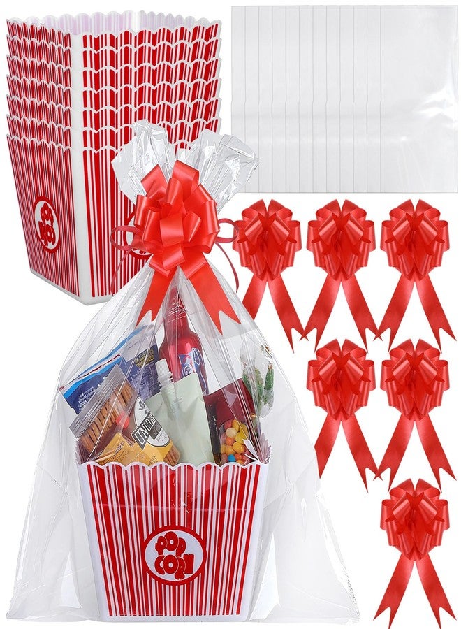 Engrowtic 6 Pack Movie Night Gifts Baskets Plastic Popcorn Box Containers with Bags and Bows for Holiday Movie Lover Teacher Appreciation Birthday Party Favors DIY Kits - Image 1